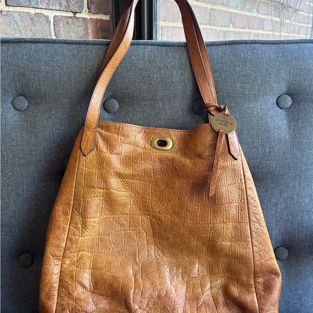 Margot Tan Croc-Embossed Leather Shoulder Bag